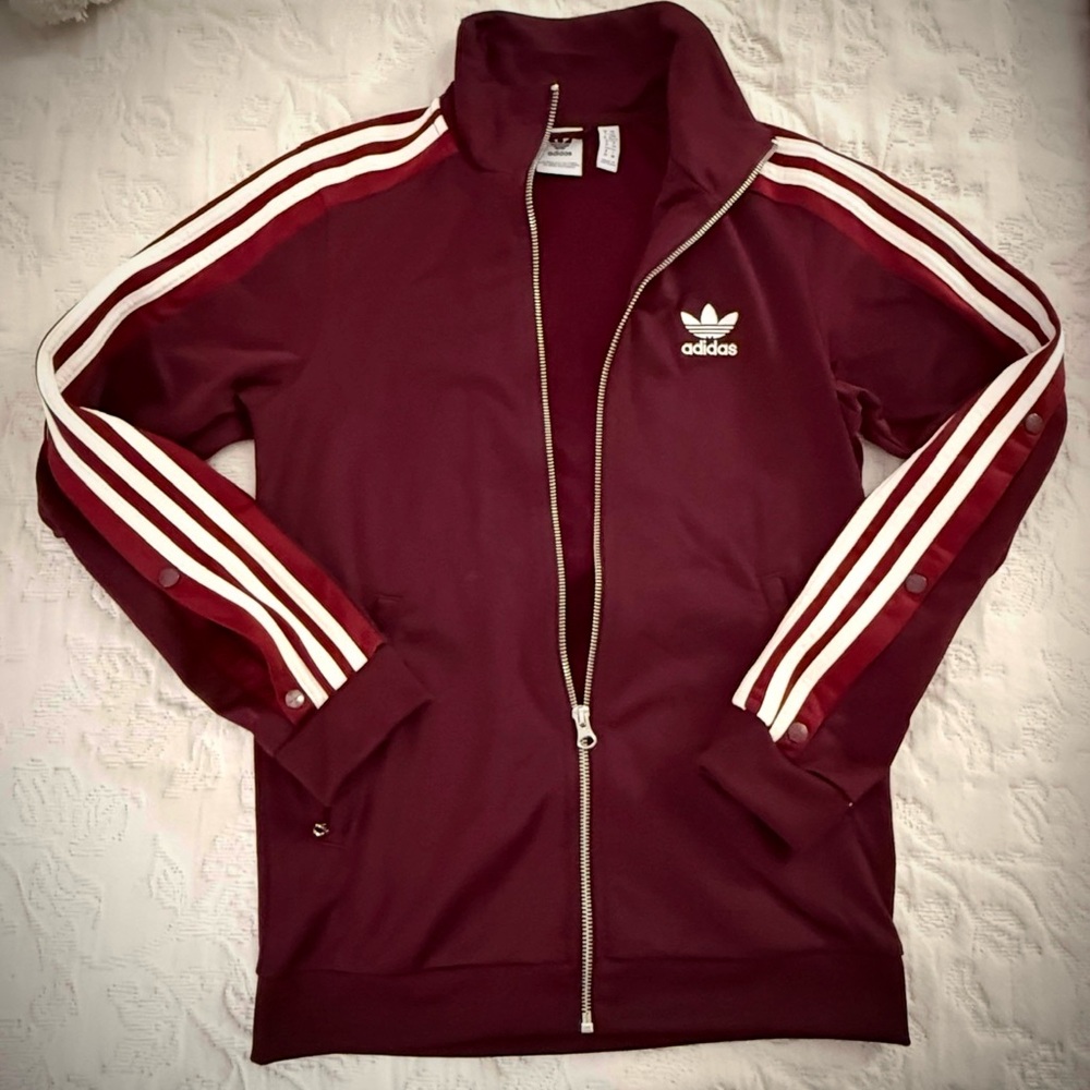 Adidas Youth Full Zip Burgundy Track Jacket with White Accents